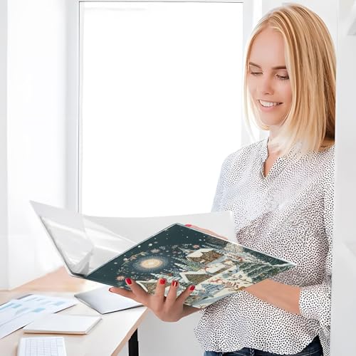 Image of 3 Ring Binder Christmas House Winter 1.5 inch Binders Three Ring Binders with Clipboard Fit 8.5'' x 11'' Paper 3 Interior PVC Clear Pockets for Office Supplies