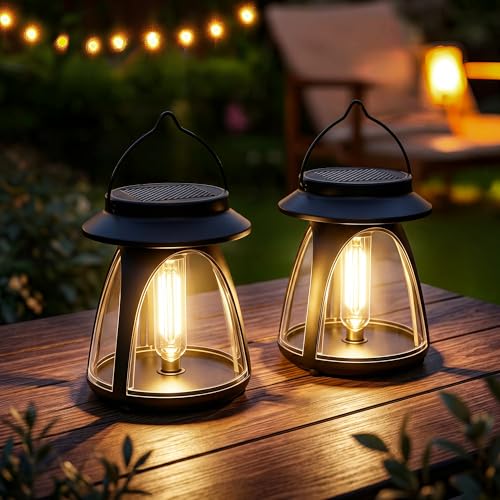 Lampe Solaire Exterieure, 2 Pièces Lanterne Solaire Exterieur Jardin Suspendue Étanche LED Lanterne de Table Lumière Solar Lampe Au Sol Solaires pour Patio...