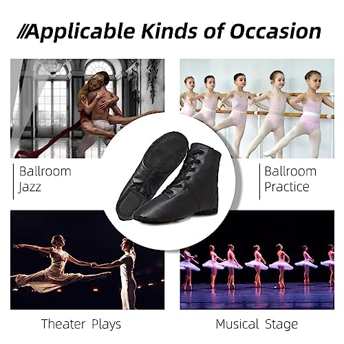 Jazz Boots Dance Shoes: High Top Black Jazz Shoes Lace Up - Premium Leather Dancing Shoes - Flat Split Sole Over Ankle Jazz Boots for Women Girls Kids and Men2