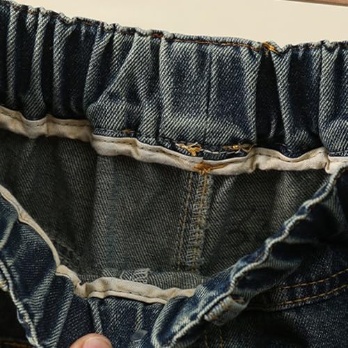 Girls Jeans 𝐁ootcut Ripped Elasticated Waist Retro Denim Pants with Flat Pocket Wide Leg Jeans Baggy Fashion Trousers2