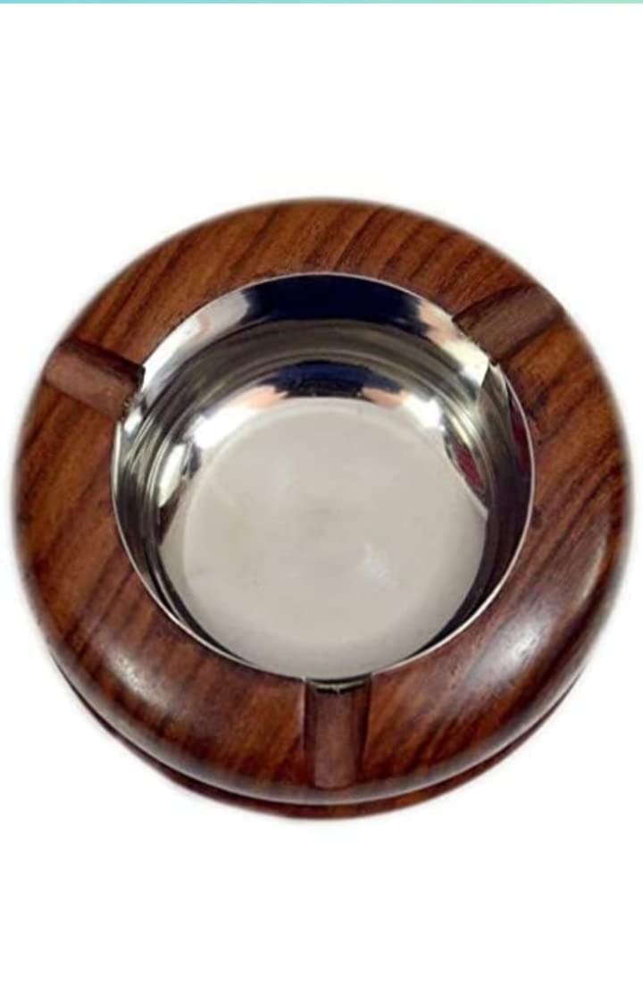 Antlantic Wood Store Wooden and Stainless Steel Windproof Ashtray Rotating Lid Convenient Smokeless Ashtray For Cigarette, Cigar for Home and Office(pack of 1-image-43