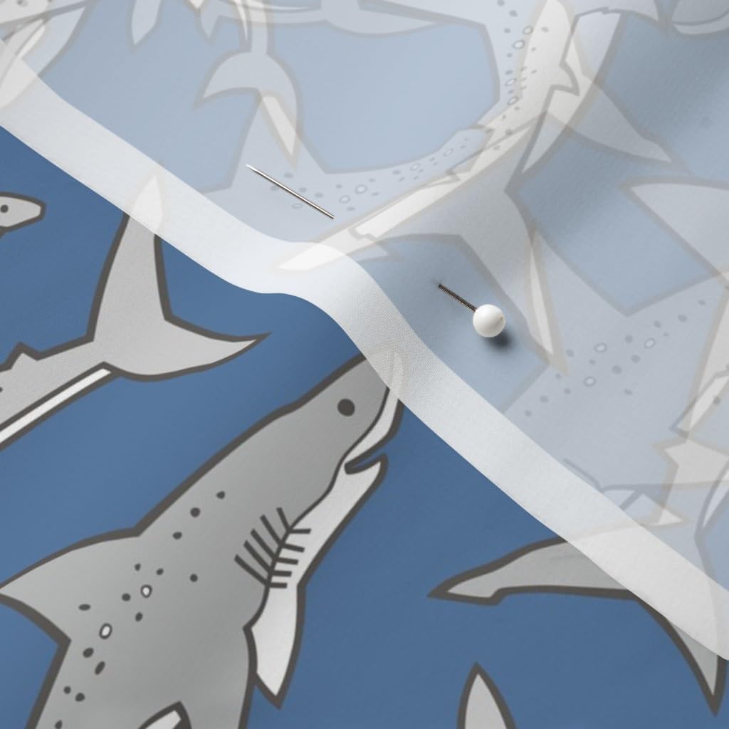 Spoonflower Fabric - Sharks Shark Gray Navy Blue Nautical Ocean Sea Life Fish Printed on Chiffon Fabric by The Yard - Sewing Fashion Apparel Dresses Home Decor