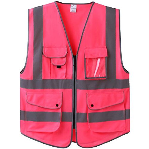 GOGO Chalecos de seguridad 9 bolsillos con cremallera frontal y rayas reflectantes
