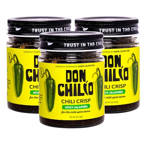 Image of Don Chilio Mild Jalapeno Mexican Chile Crisp, 5 oz., 3 Pack - Crunchy Sliced Jalapenos Fried Chili Peppers in Hot Seasoned 100% Olive Oil - Keto-Friendly, Vegan, Gluten Free