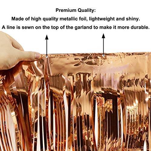 Image of 10 Feet by 15 Inch Rose Gold Foil Fringe Garland - Pack of 3 | Shiny Metallic Tinsel Banner | Ideal for Parade Floats, Bridal Shower, Wedding, Birthday, Christmas | Wall Hanging Drapes