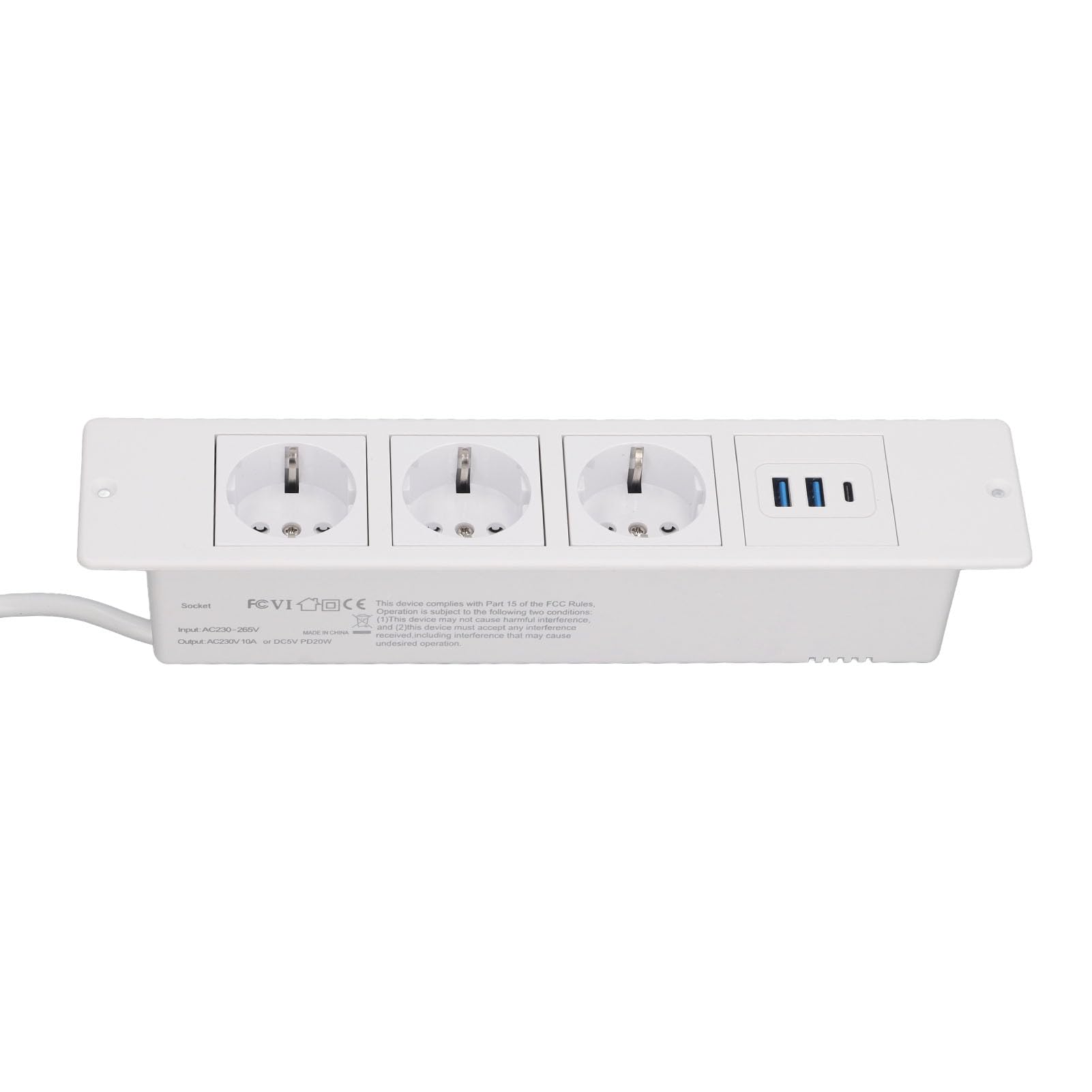 Schimer Multipresa da Incasso con 3 Prese e 2 Porte USB Cavo da 1,5 M Design Compatto per L'organizzazione della Scrivania (Bianca)
