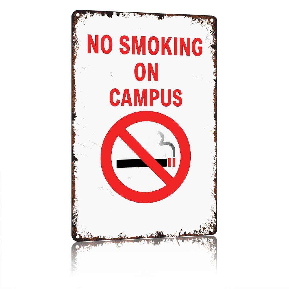 peiyeety NO SMOKING ON CAMPUS, Vintage 12 X 8 Inch Aluminum Metal Tin Sign, Retro Rustproof Wall Decor for Outdoor Indoor, Campus, School, Public Area Notice Warning Wall Decoration