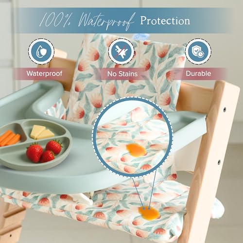 Image of Nibble and Rest Cushion for Stokke Tripp Trapp High Chairs, Soft Padded Seat & Backrest, Baby Set Compatible, Wipeable, Machine Washable, Easy to Clean, Stylish Print (Under the Sea)