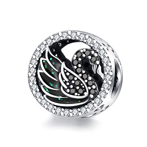 Bracelet Charm Bead Black Swan DIY Charm 925 Sterling Silver Fits Pandora Bracelet Necklace, European Charms Bracelet