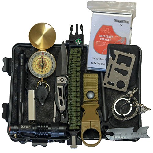 Emergency Survival Kit 14 in 1 Camping Hiking Gear Outdoor Tactical Climbing Tools Compact Kits Blanket Compass Hunting Knife Tool Wilderness Multi Bracelet Fire Adventures Pen