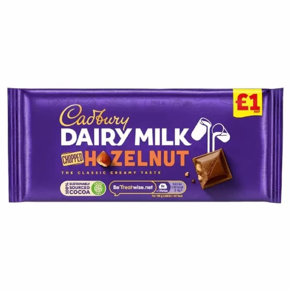 Cad.burys Dairy Milk Chopped Hazelnut The Classic Creamy Taste Chocolate Bar, 95g (Imported)