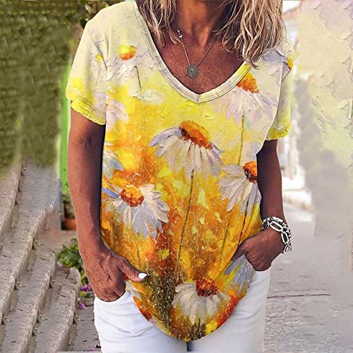 Blusa feminina de manga curta solta gola V com estampa casual moderna moderna blusa pulôver para sai