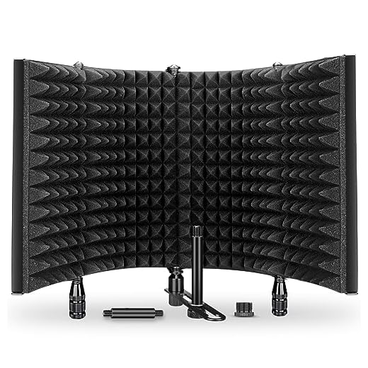 Aokeo Studio Recording Microphone Isolation Shield, Pop Filter.High density absorbent foam is used to filter vocal. Suitable for blue yeti and any condenser microphone recording equipment