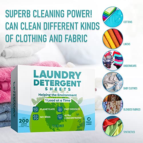 Eco Friendly Laundry Detergent Sheets (100 sheets 200 loads) - Plant based Free and Clear Strips for HE machine, Travel Friendly, Home Clothes Washing (Fresh Linen) - Image 4