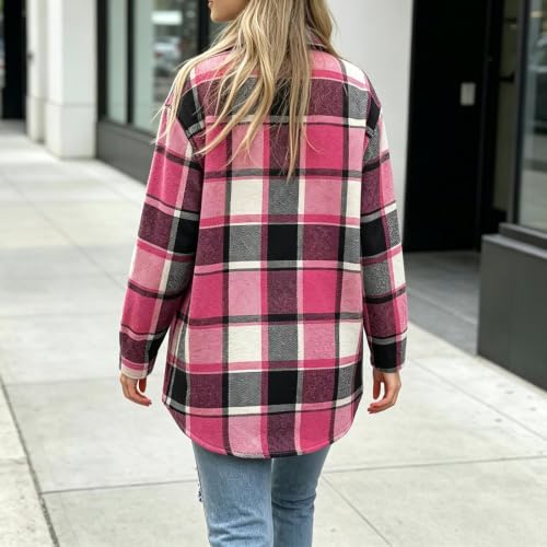 fartey Lined Plaid Jacket Women Flannel Fleece Shacket Button Down Outfit - image 4