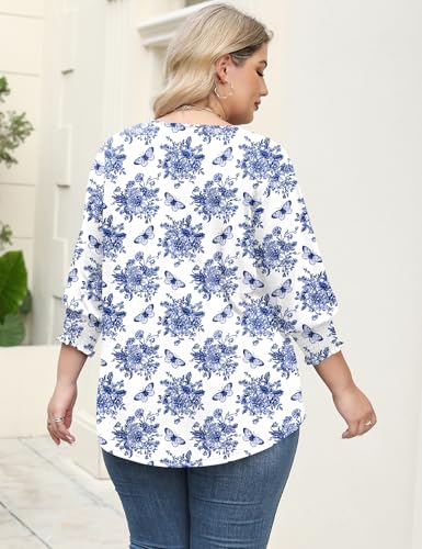 Rapbin Womens Plus Size Tops 3/4 Sleeve Blouses Shirts Casual V Neck Loose Tunic Tops 1X-5X