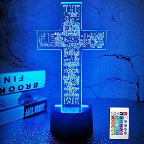 FULLOSUN Jesus Cross 3D Night Light, Christ Optical Illusion Lights 16 Colors Change with Remote Control, The Lord Desk Lamps Room Home Decor Xmas Birthday Easter Gifts Cover