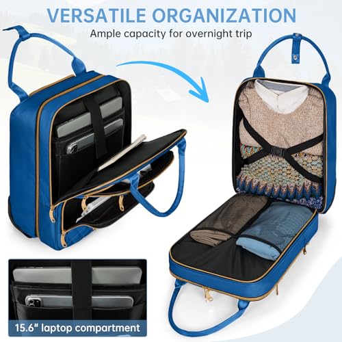 Image of Underseat Carry On Luggage with Wheels, Stylish Lightweight Under Seat Luggage, Personal Item Suitcase with telescoping handles for Men Women, Pilots and Crew, Blue