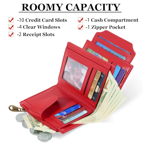Image of Airkit Small Wallet Women RFID Blocking PU Leather Bifold Compact Card Holder Wallet for Women with Zipper Coin Pocket 4 ID Window