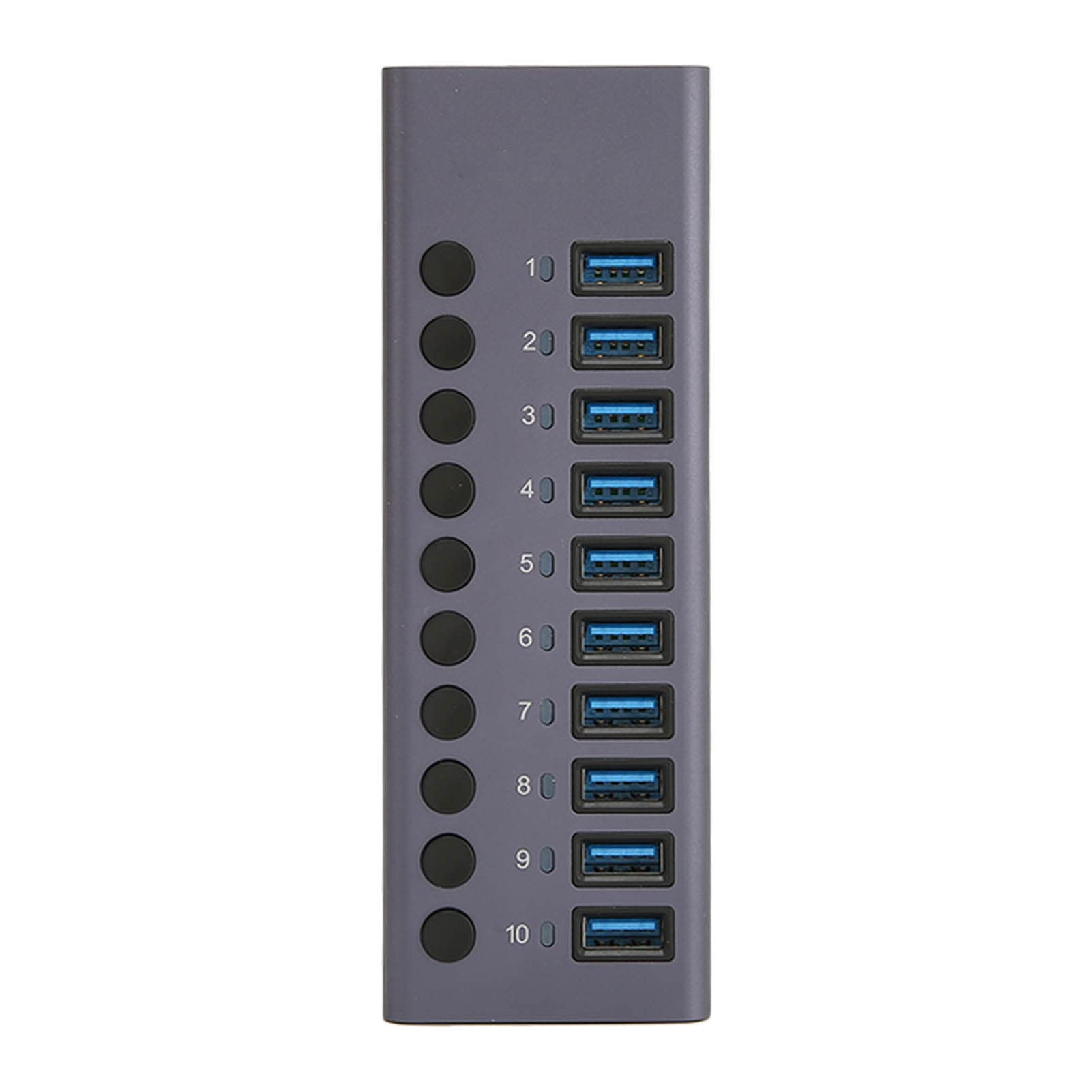 VBESTLIFE Powered USB Hub, 10 Ports Aluminium USB Port Hub Expender, USB C Hub Splitter mit Individuellem EIN-Aus-Schalter für Laptop, PC, HDD