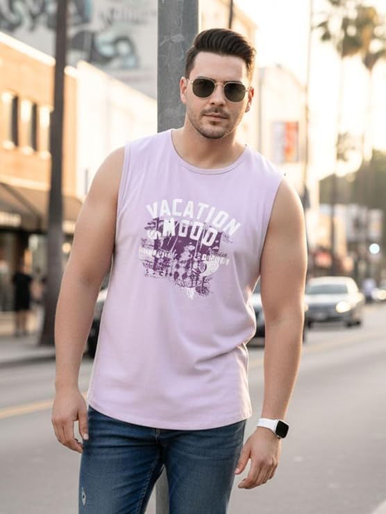 Image of Rigo Stylish Cotton Printed Vest for Men | Round Neck,Regular Fit, Sleeveless T-Shirt Vest for Men | Casual Innerwear Sando for Men & Boys - Perfect for Workouts Gym, Vacations, and Beaches
