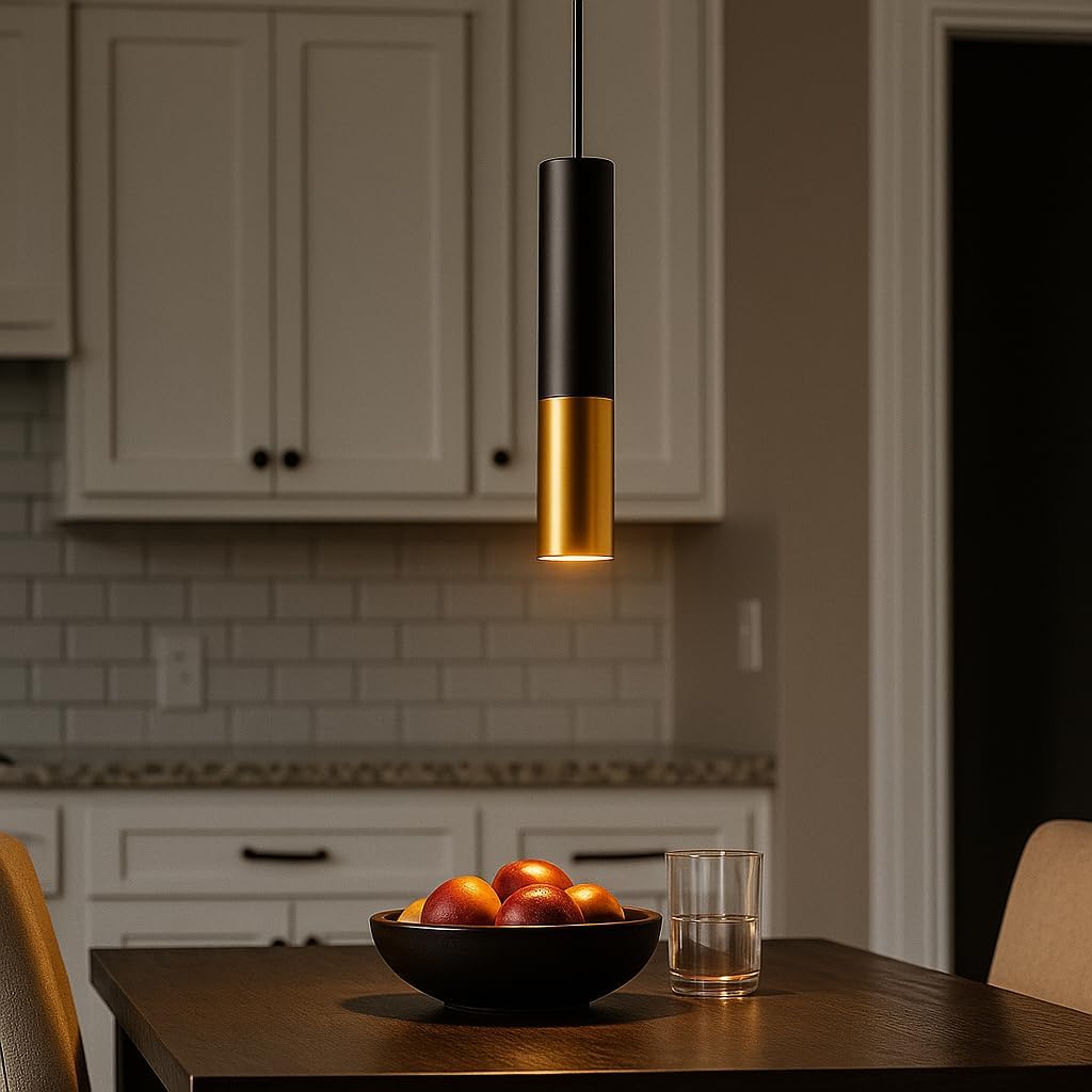 Hobaca® GU10 LED Pendant Light - 6CM Mini Spotlight with Adjustable Black Gold Finish for Kitchen Island, Dining Room & Bar - Matte Black Modern Hanging Light (30cm)