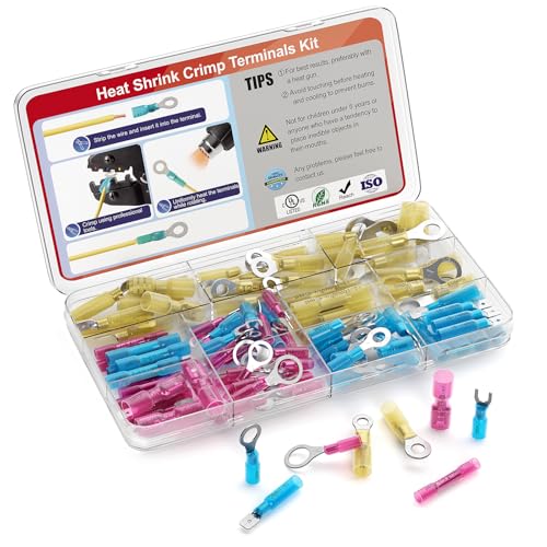 AIRIC Heat Shrink Wire Connectors Kit, 22-10 AWG Waterproof Crimp Terminals, Marine Electrical Connector, Insulated Cable Ends, Wiring Terminal End for 22-10 Gauge, Ring Fork Spade Butt Splice 120 PCS