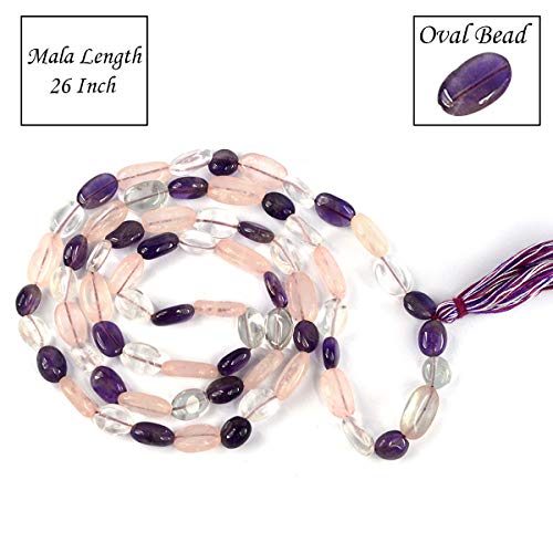 Image of Natural Oval Crystal Beads Mala Necklace Collection for Men & Women, Reiki Energized Gemstone Jewellery for Meditation, Mindful Living, Spiritual Decor & Everyday Fashion Styling