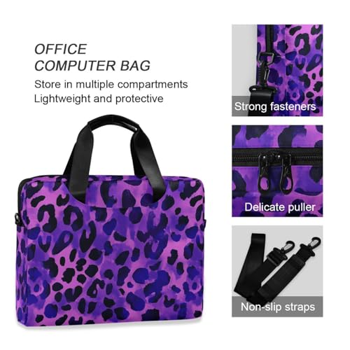 Funda para portátil con asa y correa 15.6 pulg morado leopardo miniatura 6
