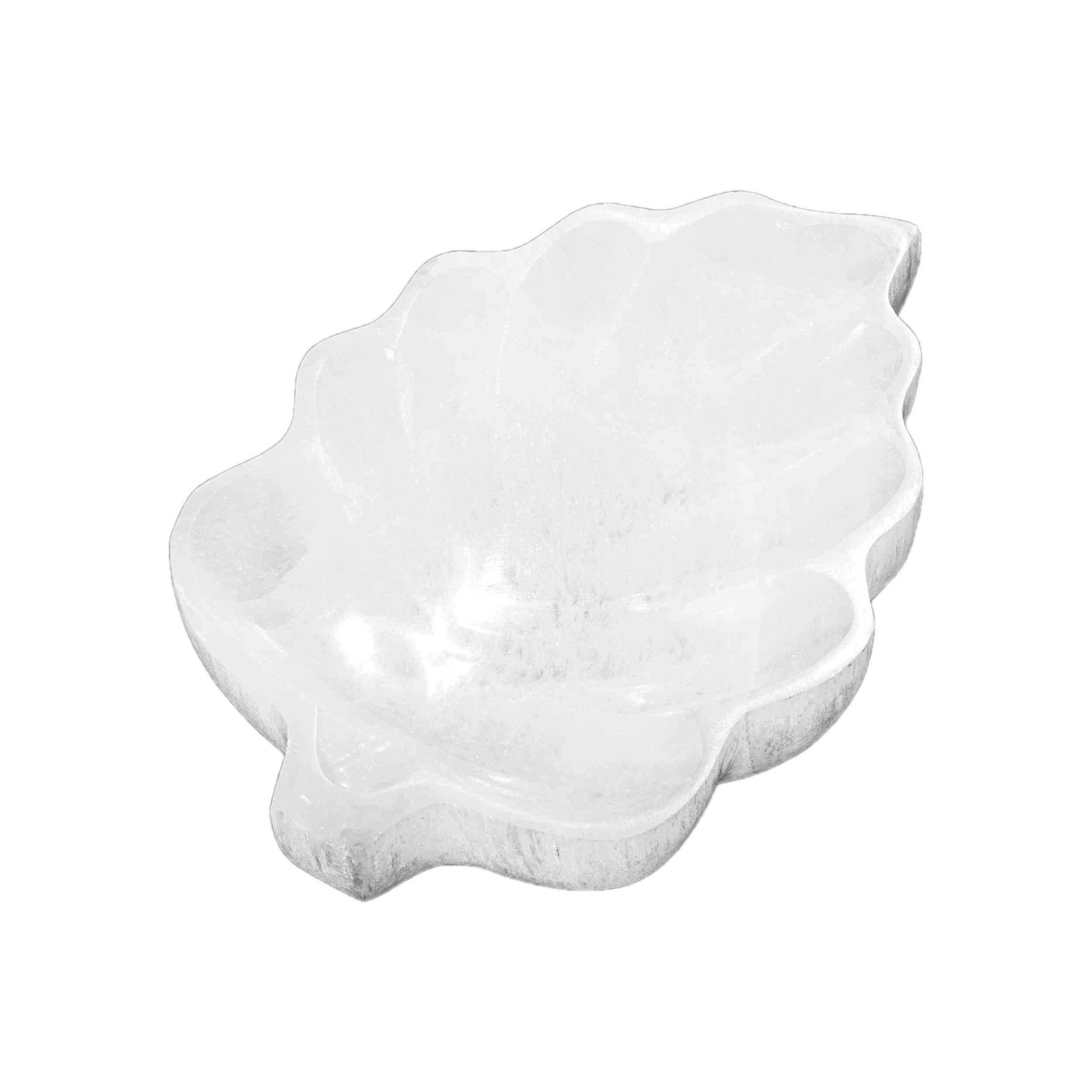 NKlaus Cuenco de hojas de selenita de 14 cm – Cuenco de energía tallado a mano para limpieza de piedras curativas y joyas, piedra natural para decoración, esoterismo y reiki