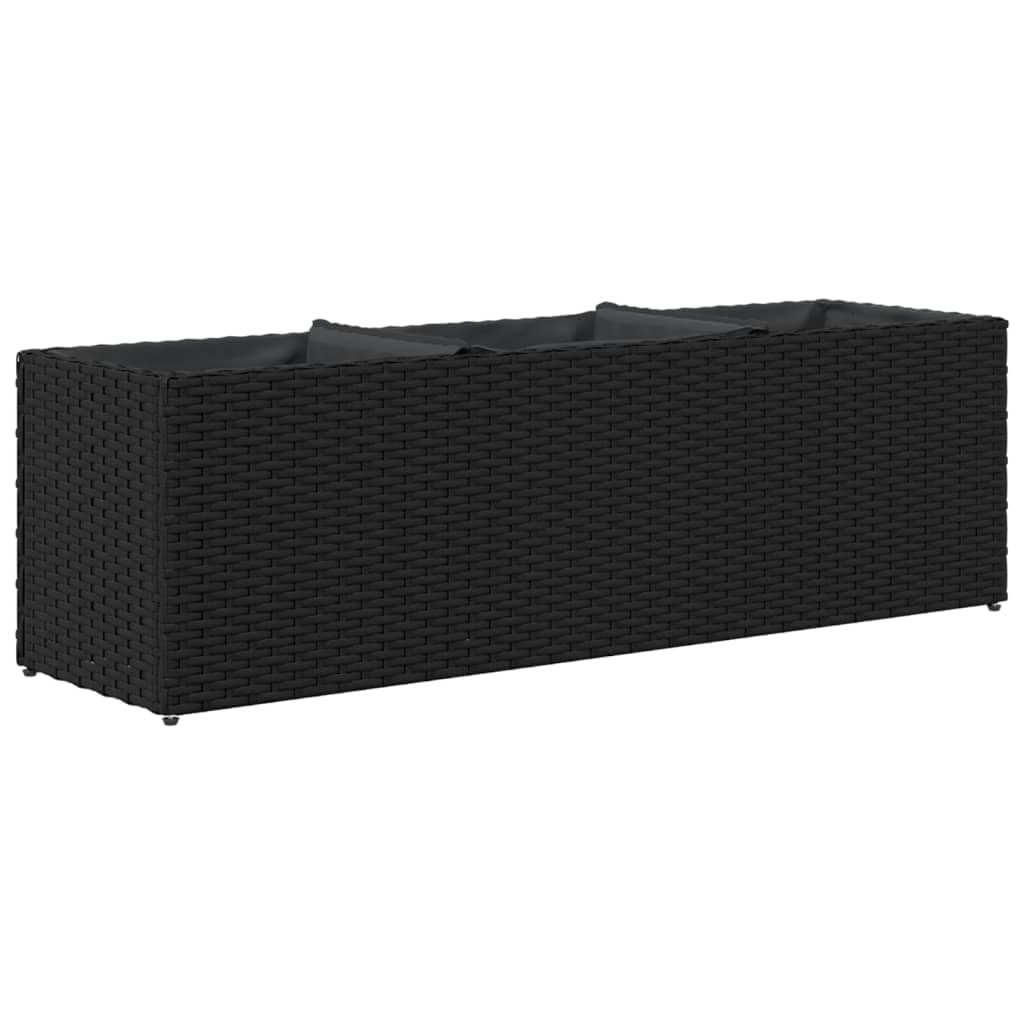 Donica ogrodowa z 3 wkładami czarna 105x30x32 cm rattan PE odporna na warunki atmosferyczne skrzynia balkonowa do kwiatów z wytrzymałym stelażem stalowym