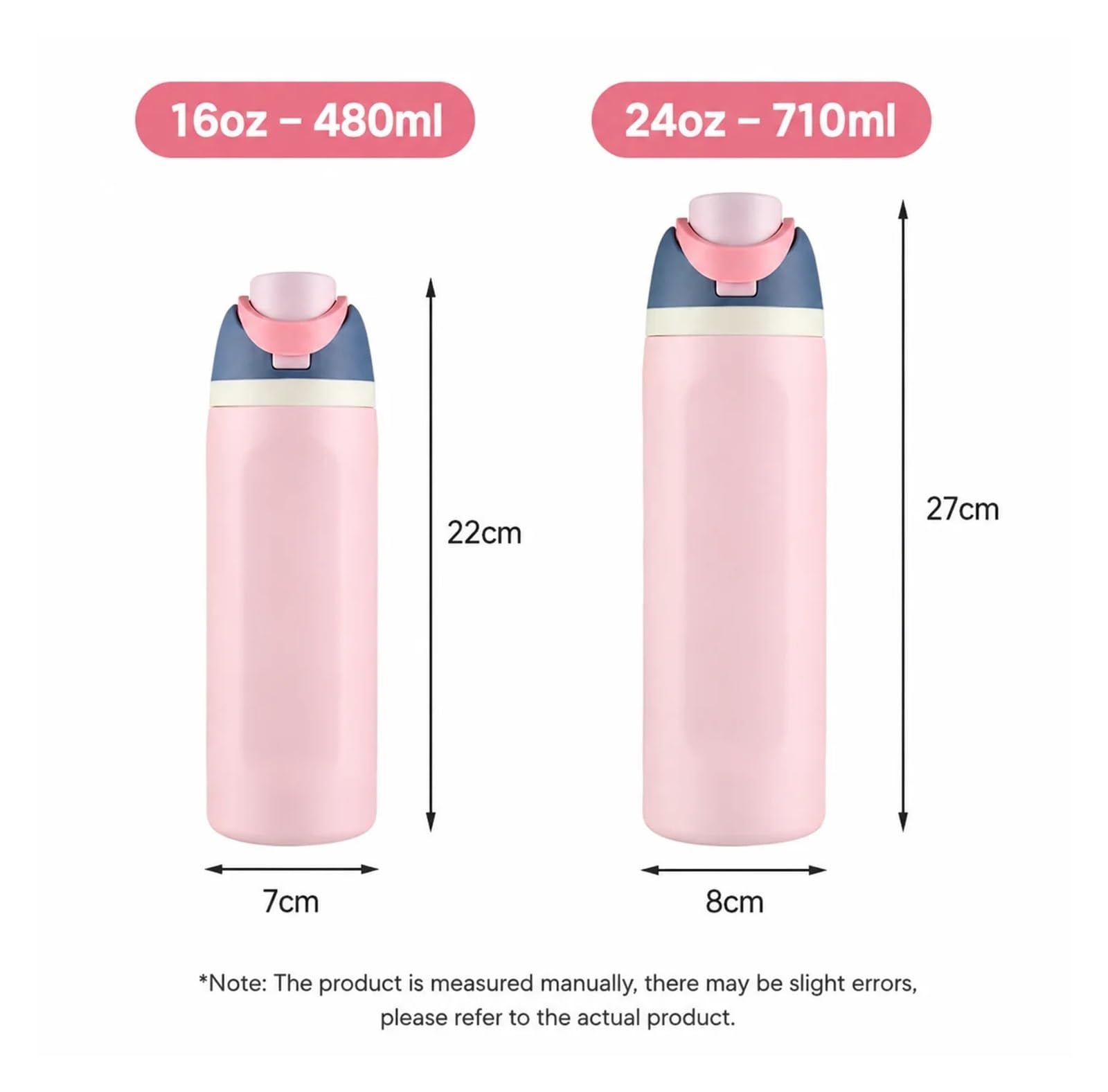 480/710 ml Wasserflasche aus Edelstahl 304(24oz-700ml,Pink)