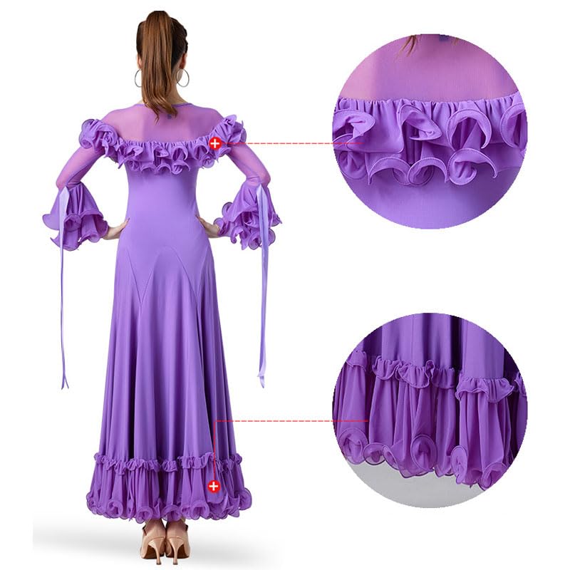 Abiti da Ballo da Sala per Donna Abbigliamento da Prestazione Valzer Manica Tromba Costumi da Competizione National Standard Flamenco Slim Fit Gonna Big Swing