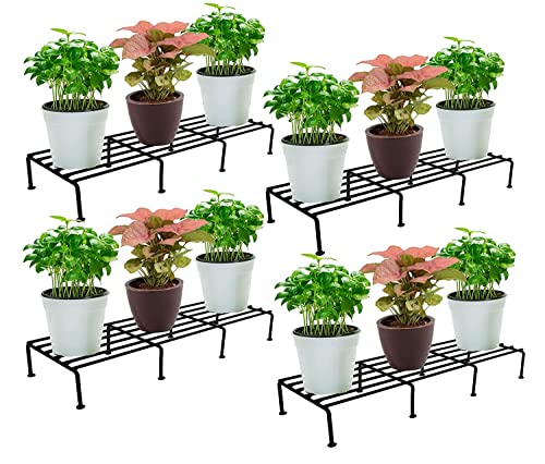 ORCHID ENGINEERS Metal Pot Stand, Flower Plant Stand for Balcony, Black, 70 cm Wide – Set of 4