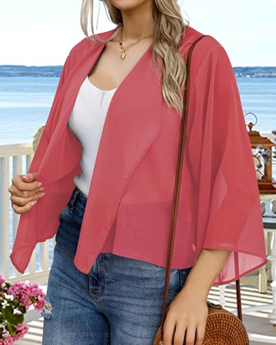Image of Womens Summer Tops Short Shrugs Kimono Cardigans Casual Chiffon Bolero Jackets 2026