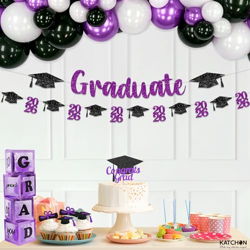 Image of Glitter Purple and Black Graduation Decorations - 10 Feet | Pre- Strung, Congratulations Graduate banner | Black and Purple Graduation Decorations 2026 | Graduation Party Decorations 2026 - KatchOn