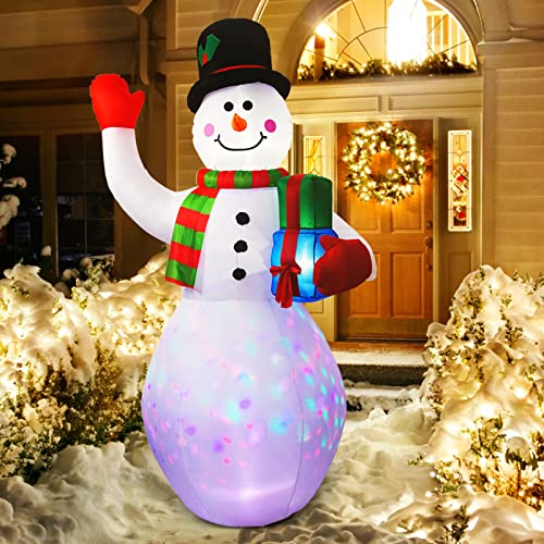 SOLLED 8 FT Christmas Inflatables Giant Snowman Outdoor Decorations, Colorful Rotating Lights & Built-in 2 White LEDs, Xmas Blow up Yard Decorations for Outside Garden Patio Lawn Holiday