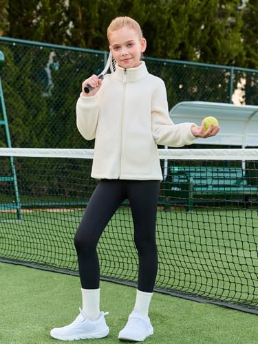 Haloumoning Mädchen Fleecejacke Stehkragen Full Zip Kinder Leicht Jacke Outdoor Unisex Übergangsjacke Sport Warm Winterjacke, Weiß, 11-12 Jahre