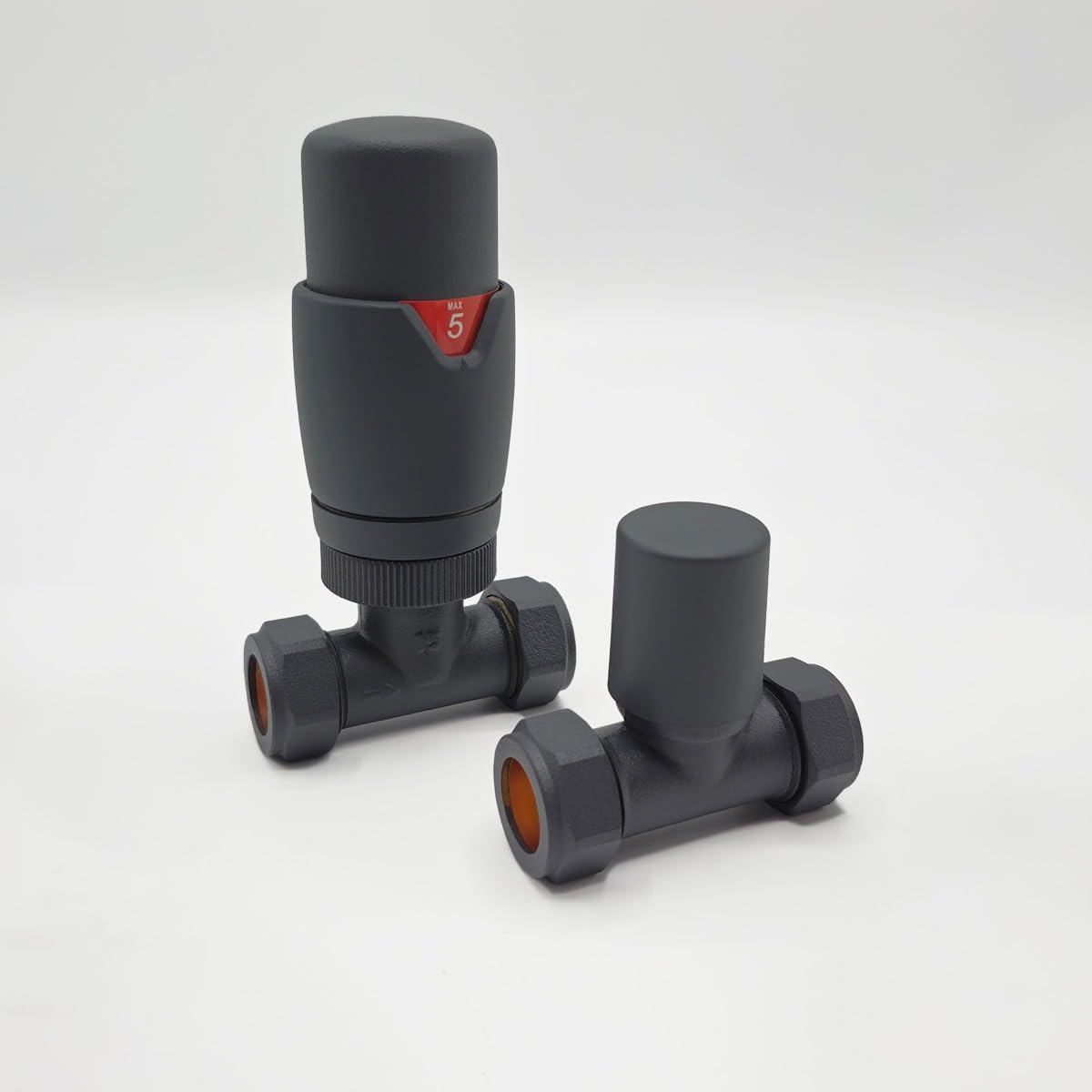 Danva 15mm x 1/2"" Anthracite Straight & L/S Modern Thermostatic TRV