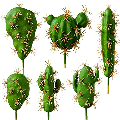 HinyoCo 6 Pcs Artificial Cactus Faux Cactus Plant Flower Arrangement Green Plant Material for Home Office Decoration