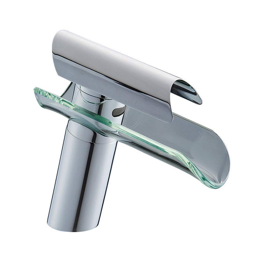 Mitigeur lavabo en verre cascade en laiton chromé au design architectural raffiné