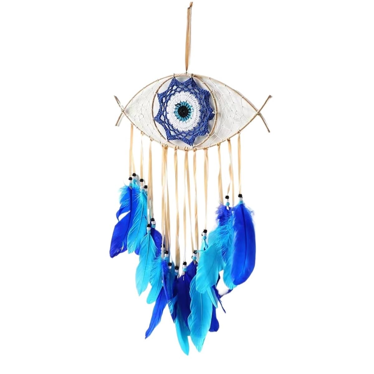 Hanelreezd Brown Evil Eye Dream Catcher Feather Wall Hanging Wind Chimes