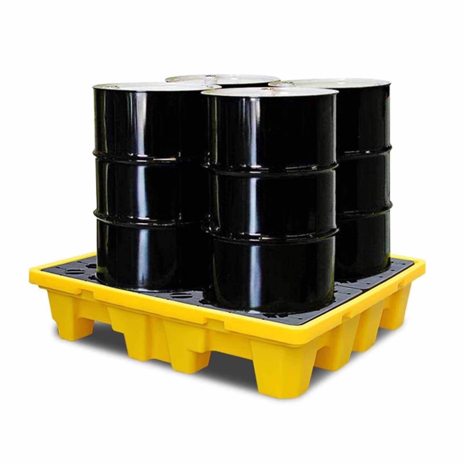 QUSYZD Modular Spill Containment Platform with Grating, Heavy-Duty Polyethylene Spill Tray Pallet, Forklift Accessible, 66x66x15cm, Ideal for Safe Liquid Storage an,Black+yellow-72x72x16cm