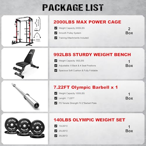 Image of JELENS C21 Power Cage, 2000LBS Multi-Function Power Rack with Independent Dual Pulley System, All-in-One Squat Rack for Cable Crossover, Home Gym Workout Machine