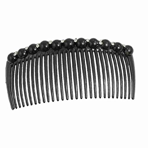 uxcell Black Faux Pearl Rhinestone Decoration Plastic Hair Comb Clip Hairclip for Lady
