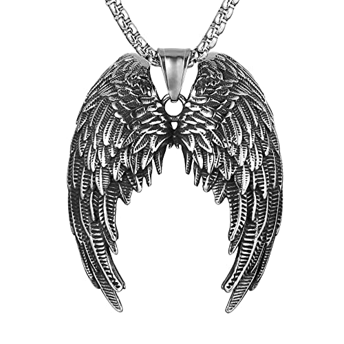 HZMAN Angel Wing Necklace for Men Women Stainless Steel Gothic Punk Angel Wing Cross/Angel Pendant Faith Amulet Jewelry Gift