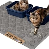 Gorilla Grip Original Premium Durable Multiple Cat Litter Mat (47x35), XL Jumbo, No Phthalate, Water Resistant, Traps Litter from Box and Cats, Scatter Control, Soft on Kitty Paws (Gray)