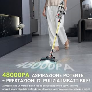 Linkifly XT1 Aspirapolvere Senza Fili Potente, 550W 48KPa Scopa Elettrica, Autonomia 60 Min, Display LED Touch, Batteria Rimovibile, Spazzola Anti-Groviglio, Ideale per Pavimenti e Peli di Animali