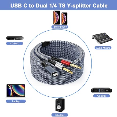 Cable USB C a audio 1/4 pulg 20ft con DAC miniatura 6