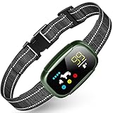 【2025年 新登場】犬無駄吠え防止 しつけ首輪 充電式 AI式全自動首輪 訓練用 小型犬/中型犬/大型犬用 近所迷惑防止 安眠妨害解決 LCDディスプレー 3種類の電気ショック 振動とビープ音付き 日本語取扱説明書付き (グリン)